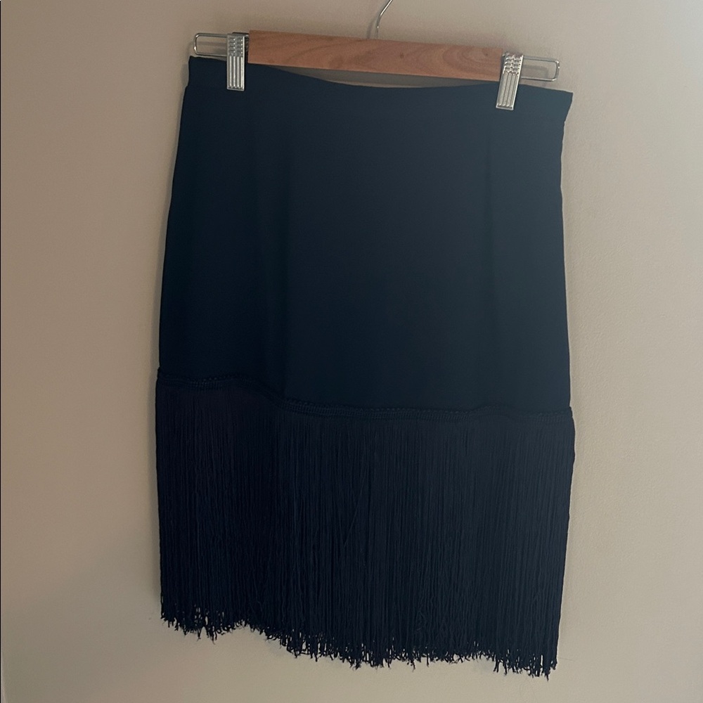 Navy Fringe Pencil Skirt